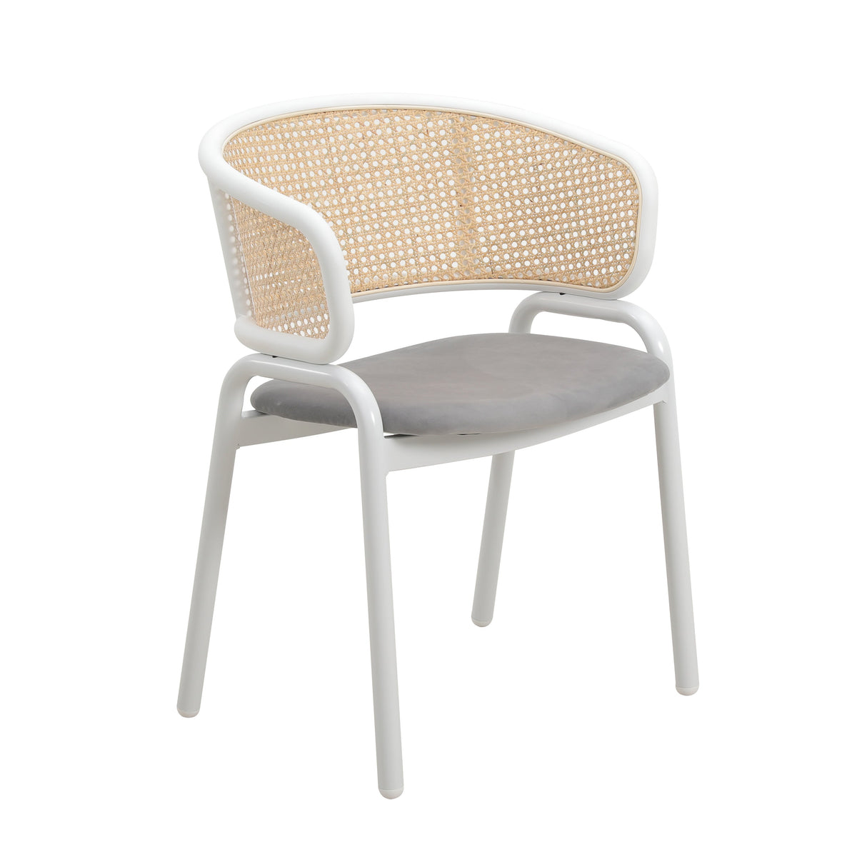 Ervilla Velvet Dining Armchair with Steel Legs and Wicker Back White Brown Grey Dining Chair Leisuremod