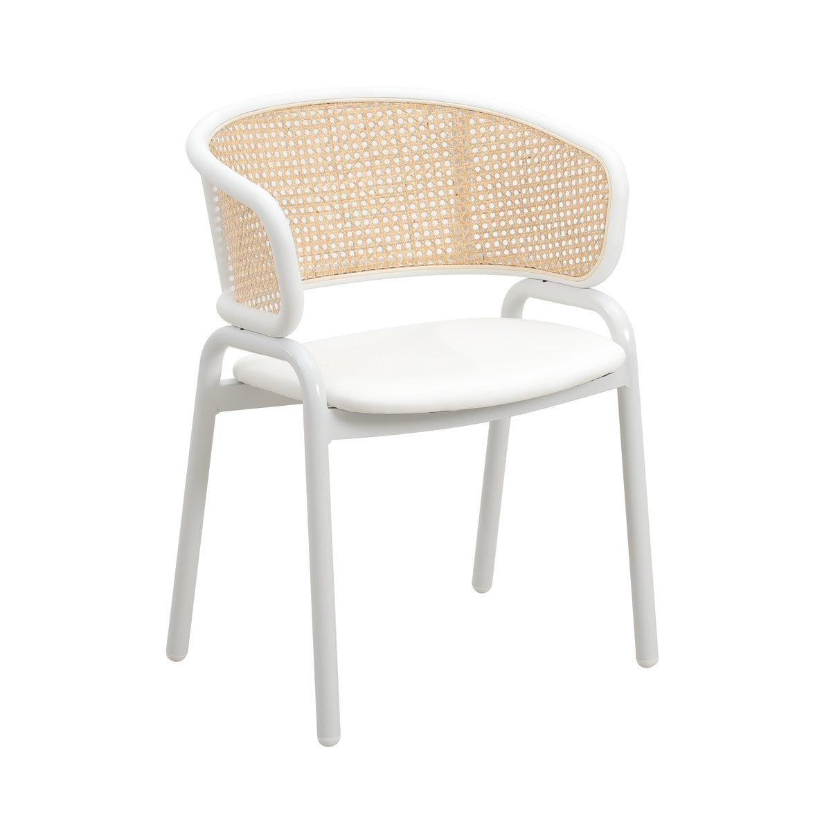 Ervilla Velvet Dining Armchair with Steel Legs and Wicker Back White Brown White Dining Chair Leisuremod