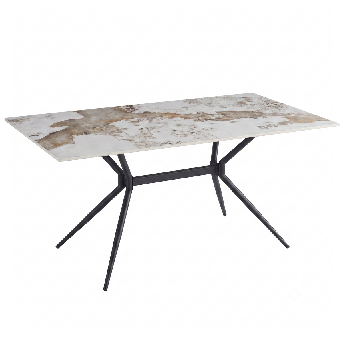 Elega Rectangular Dining Table with Sintered Stone Top and Black Steel Base