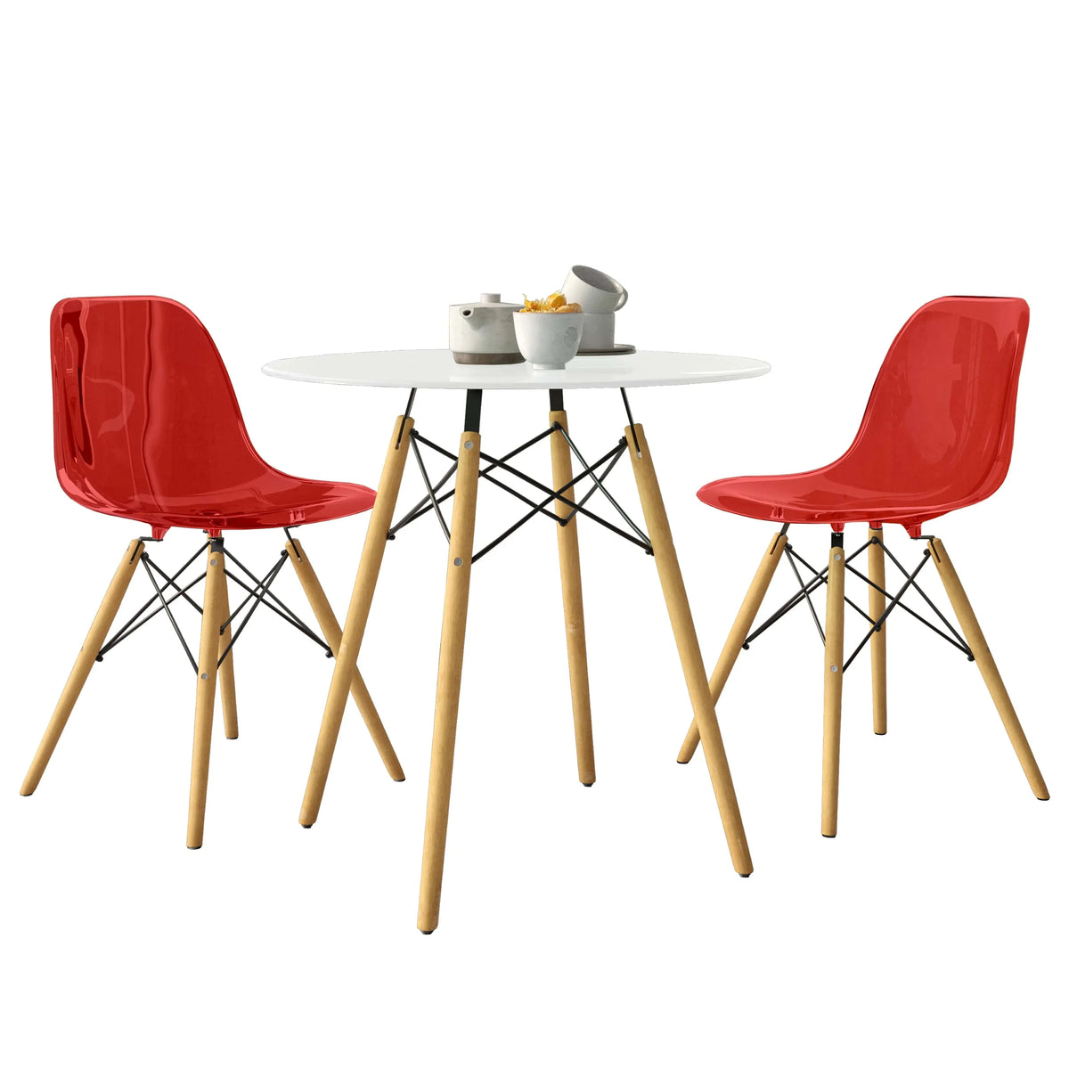 Dover 3-Piece Dining Set with Round White MDF Top Bistro Table and 2 Plastic Chairs - Elax Furniture