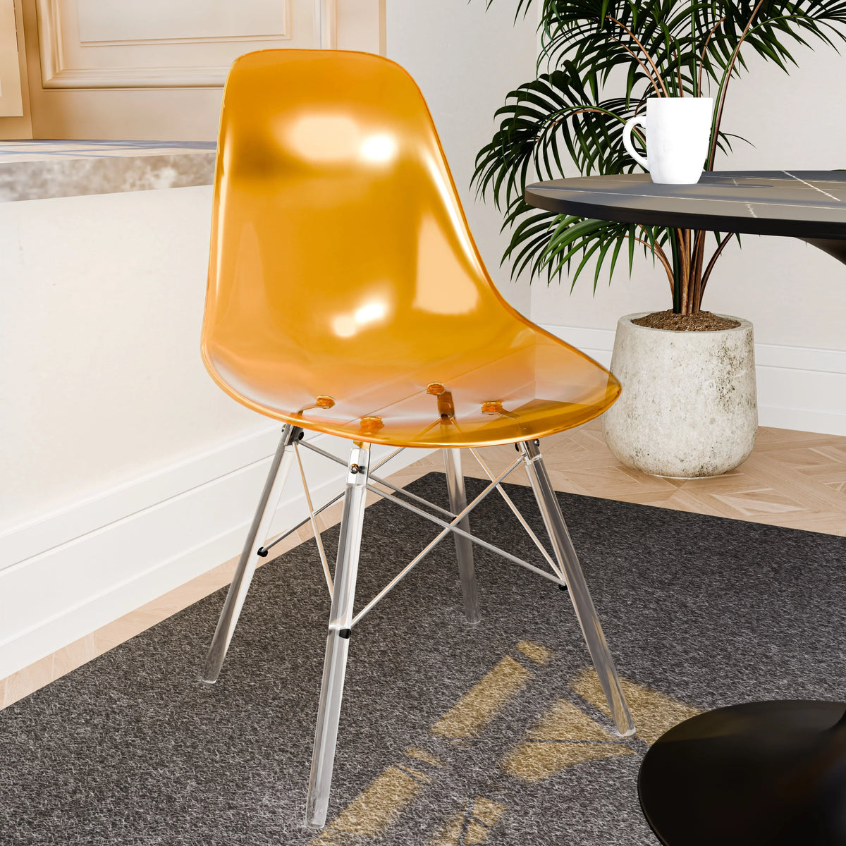 Cresco Modern Dining Side Chair in Curved Back Design with Multiple Base Options: Wood, Acrylic, Chrome & Gold Eiffel Design - Elax Furniture