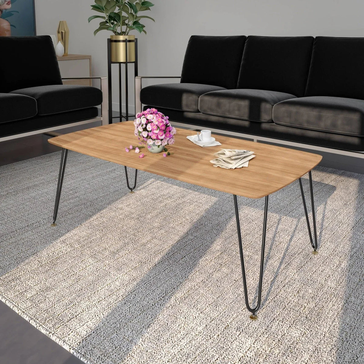 Elmwood Rectangular Coffee Table with Ash Wood Tabletop in Iron - Elax Furniture