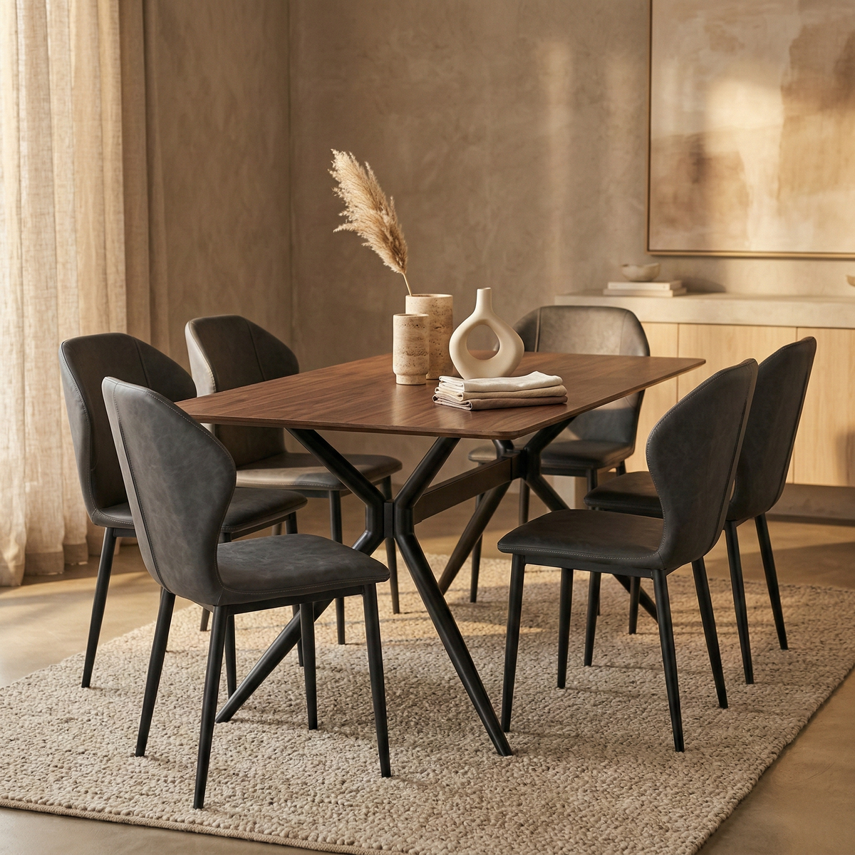 Elega Rectangular Dining Table with Sintered Stone/Glass Rectangular Top and Black Stainless Steel Base
