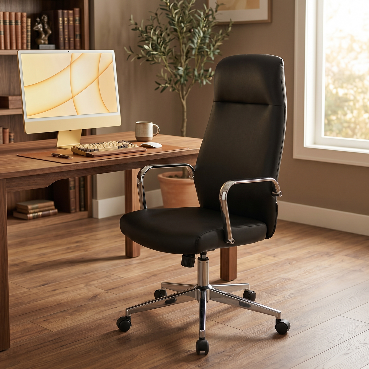 Flux Office Chair in Leather Adjustable Height and Tilt with an Iron Frame