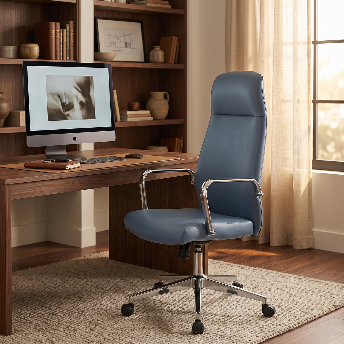 Flux Office Chair in Leather Adjustable Height and Tilt with an Iron Frame