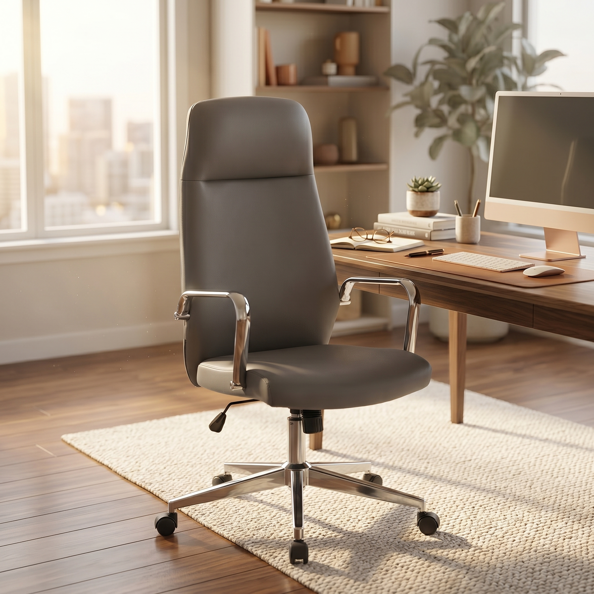 Flux Office Chair in Leather Adjustable Height and Tilt with an Iron Frame