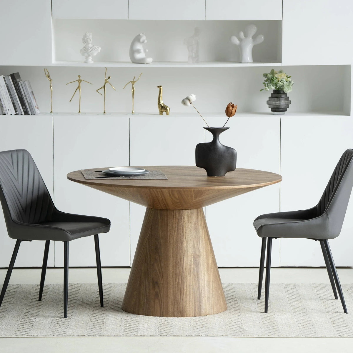 Fynix 47β Round Dining Table with Ash Wood Veneer Top and Pedestal Base - Elax Furniture