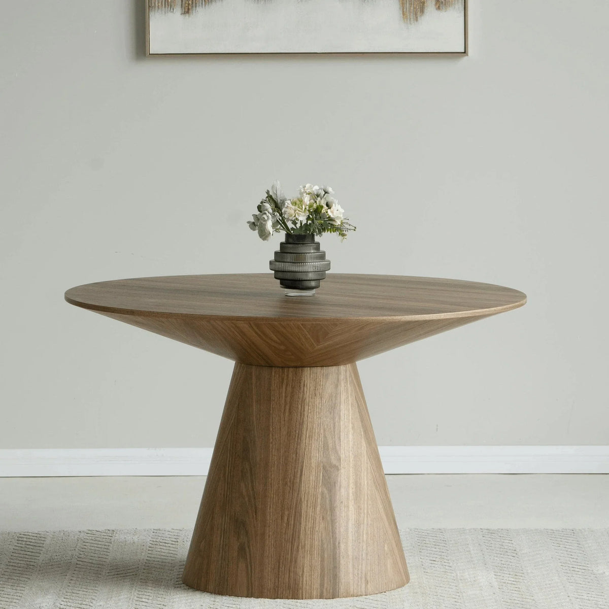 Fynix 47β Round Dining Table with Ash Wood Veneer Top and Pedestal Base - Elax Furniture