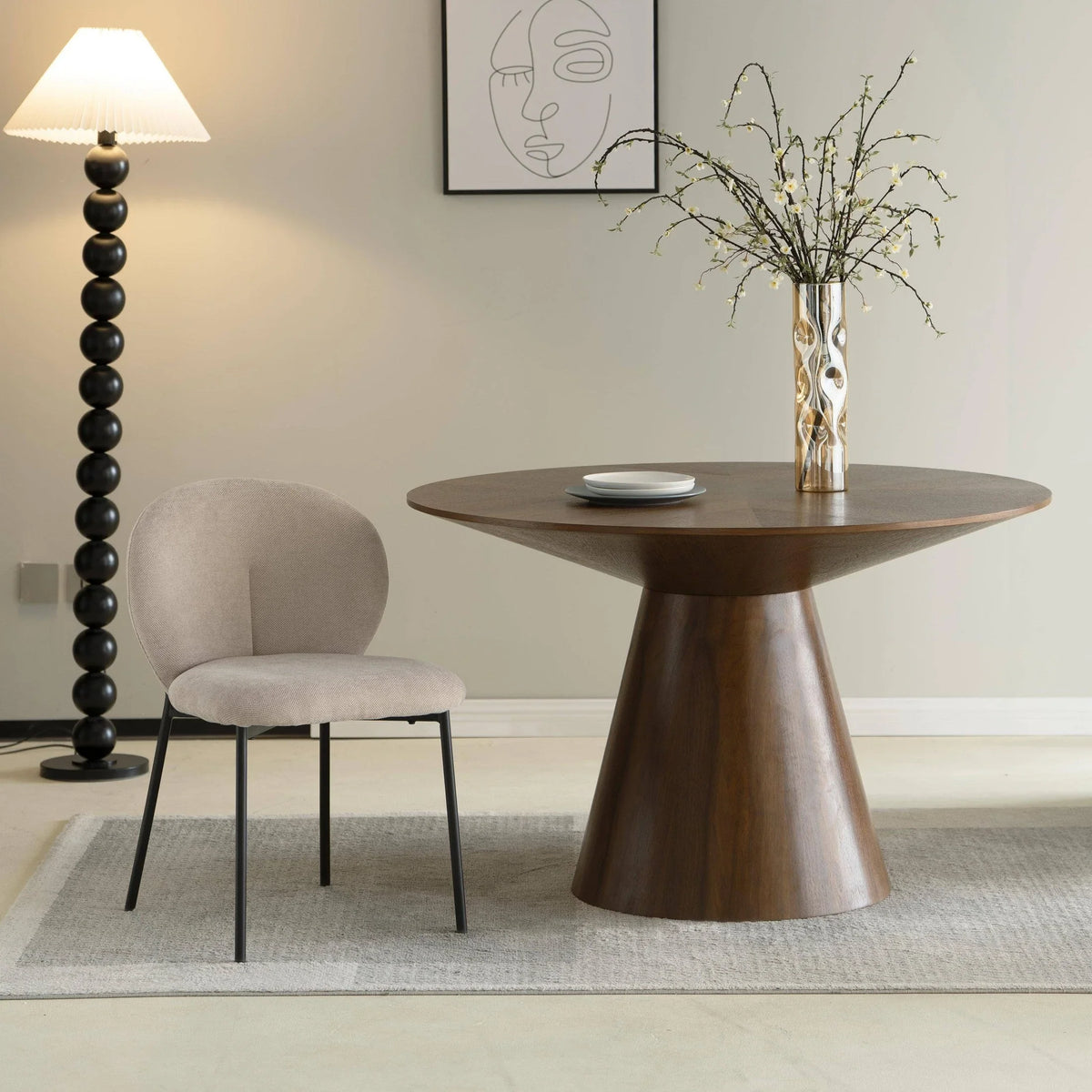 Fynix 47β Round Dining Table with Ash Wood Veneer Top and Pedestal Base - Elax Furniture