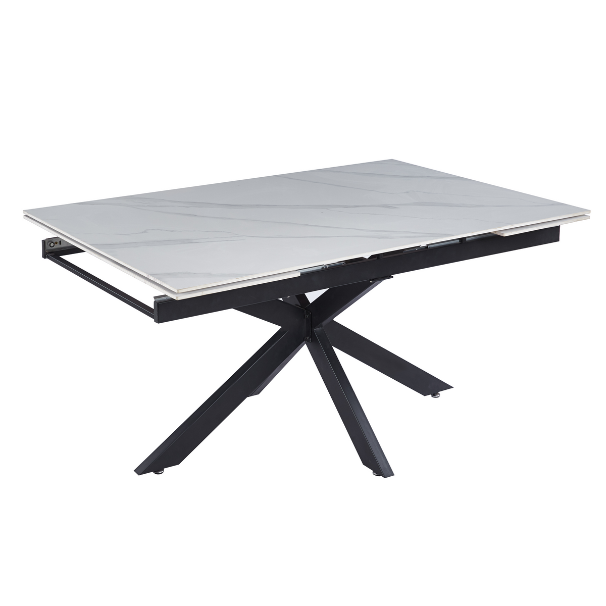 Luvic Extendable Dining Table 62"-95" Wide Sintered Stone Tabletop with Steel Legs
