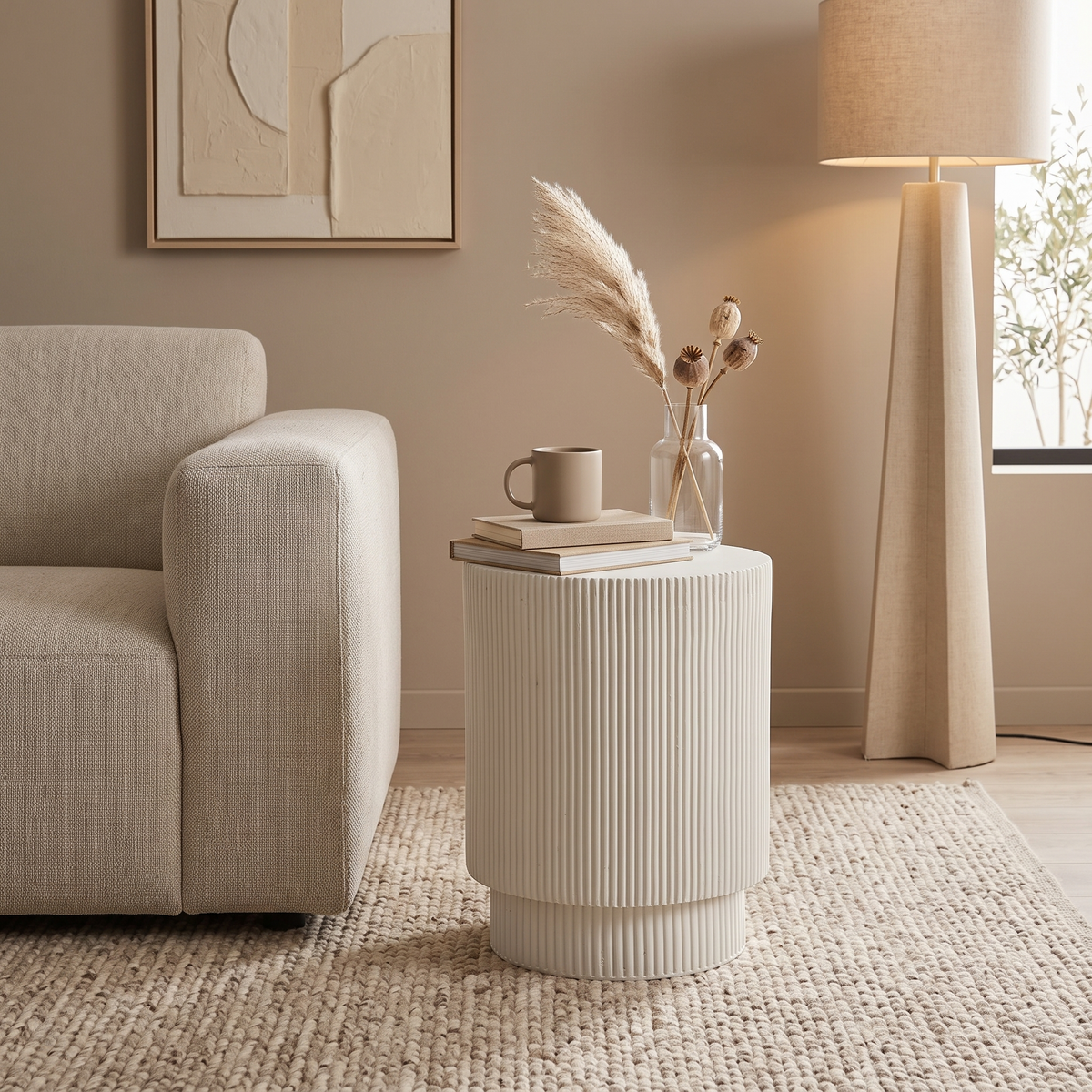 Eden Series Side Table in Fiberstone Round Accent Table for Home, Living Room, Indoor, and Outdoor