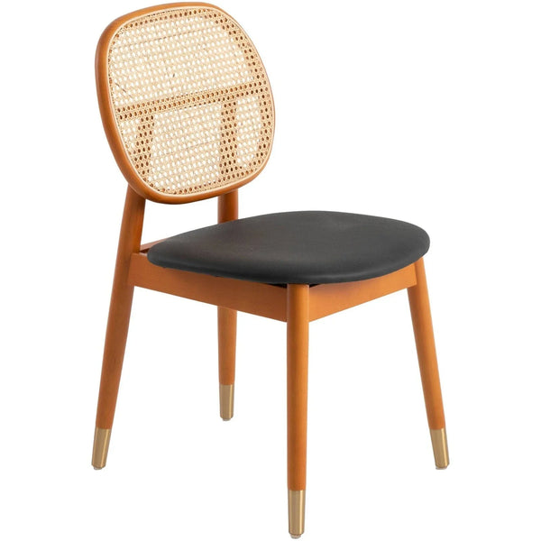 Holbeck Wicker Dining Chair with Upholstered Leather Seat and Beech Wood Legs - Elax Furniture