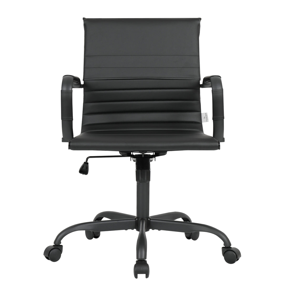 Harris Mid-Back Leather Adjustable Office Conference Chair with Armrests Black Black Office Chair Leisuremod