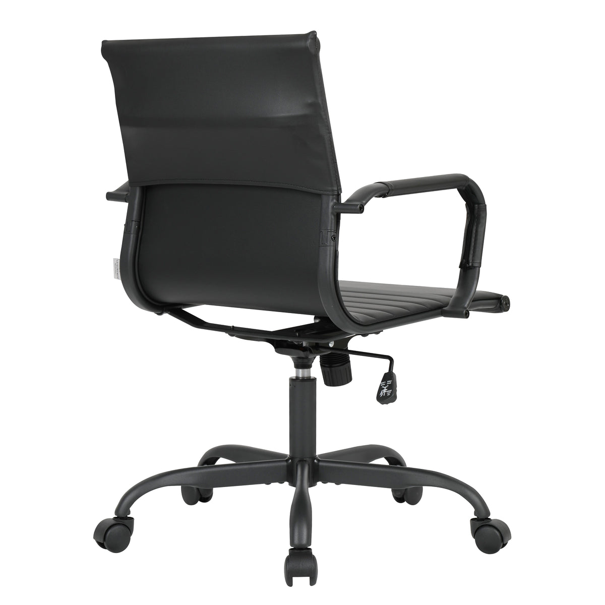 Harris Mid-Back Leather Adjustable Office Conference Chair with Armrests Black Black Office Chair Leisuremod