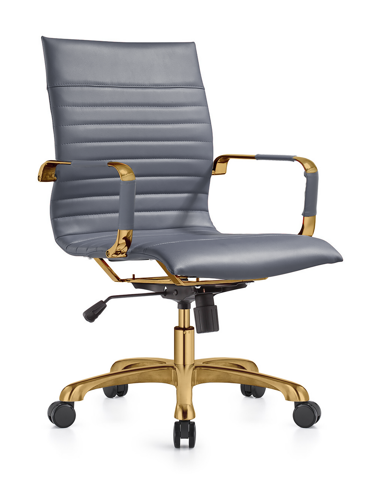 Harris Mid-Back Leather Adjustable Office Conference Chair with Armrests Gold Grey Office Chair Leisuremod