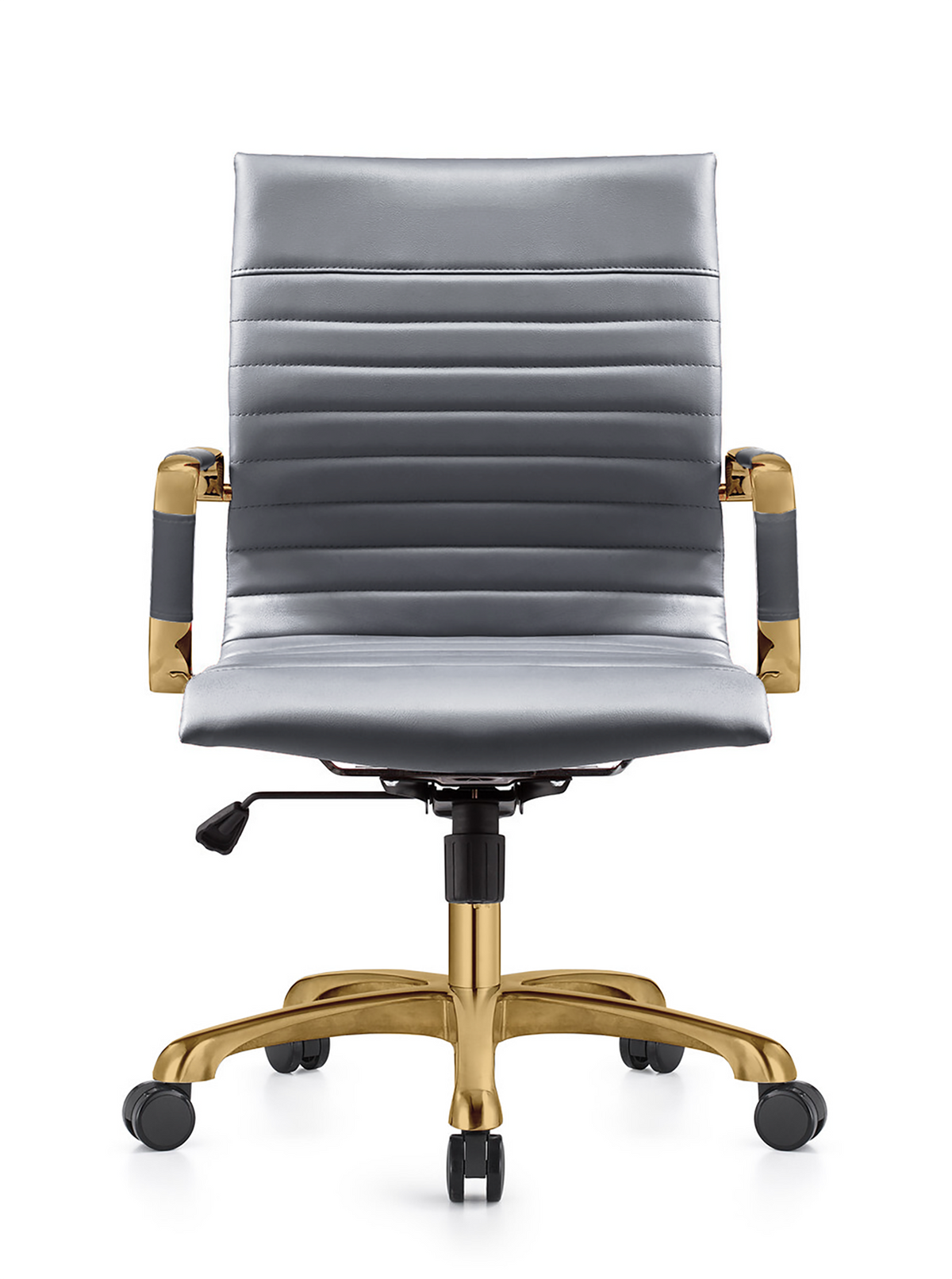 Harris Mid-Back Leather Adjustable Office Conference Chair with Armrests Gold Grey Office Chair Leisuremod