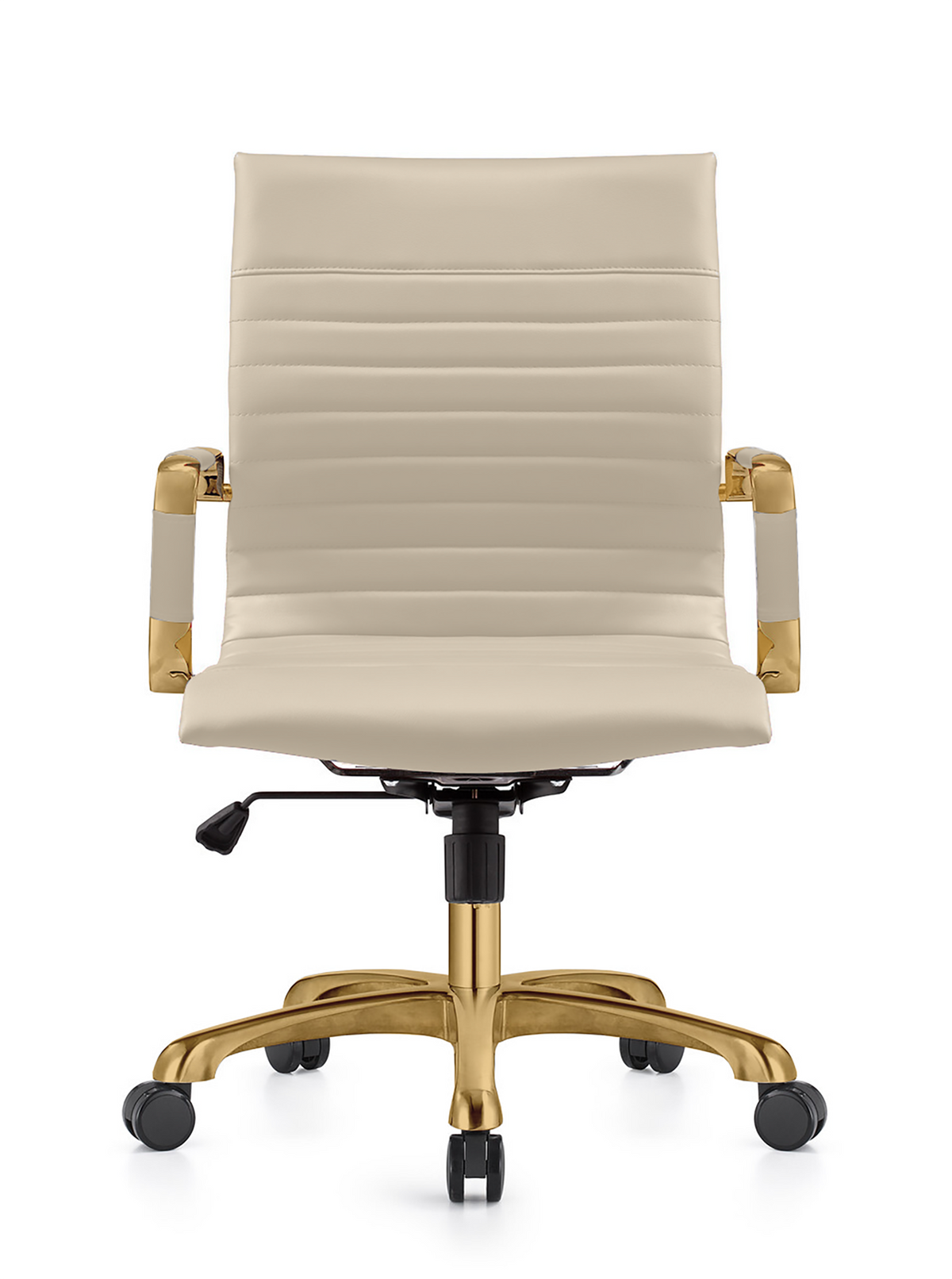 Harris Mid-Back Leather Adjustable Office Conference Chair with Armrests Gold Tan Office Chair Leisuremod
