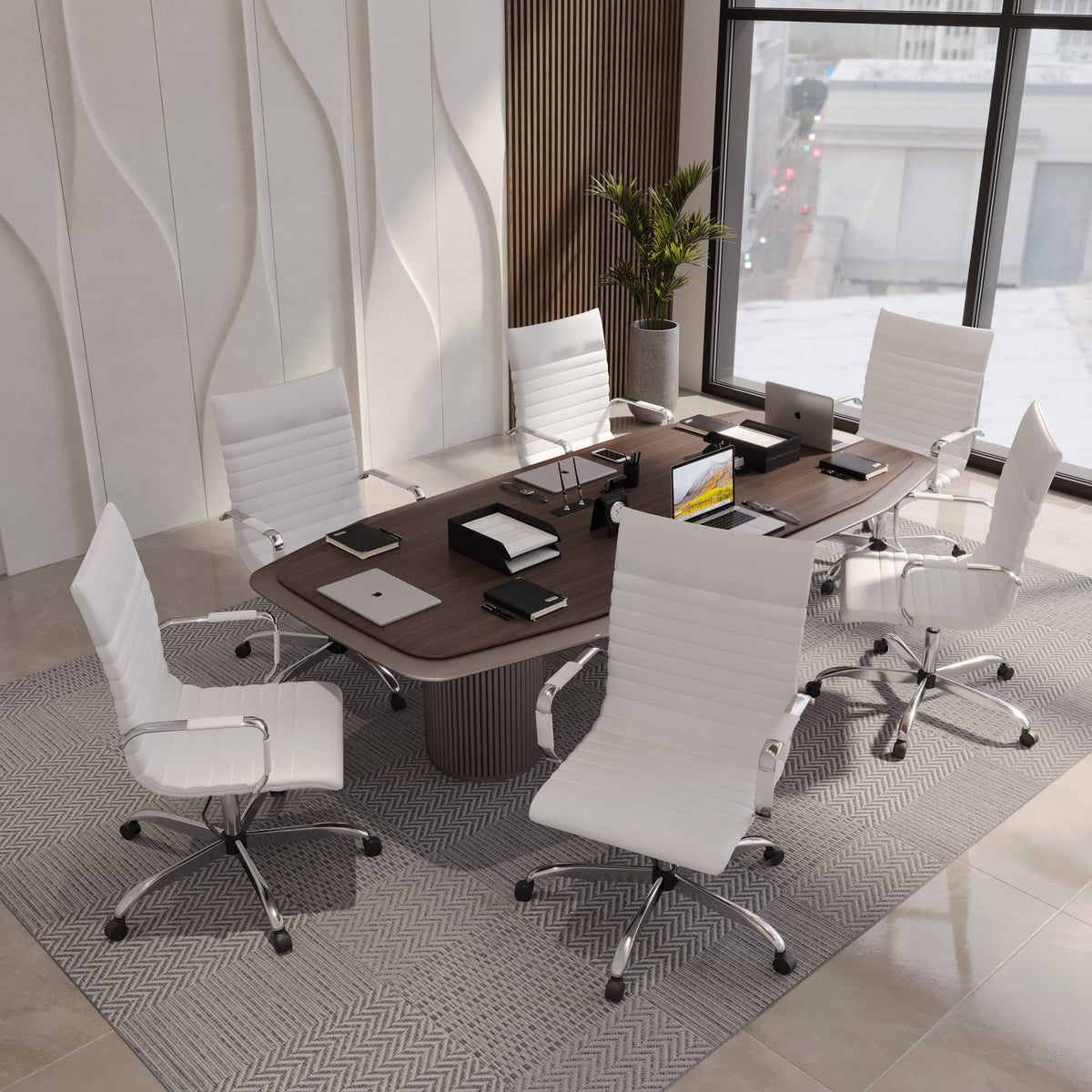 Harris Leather High-Back Adjustable Office Conference Chair with Armrests Chrome White Office Chair Leisuremod
