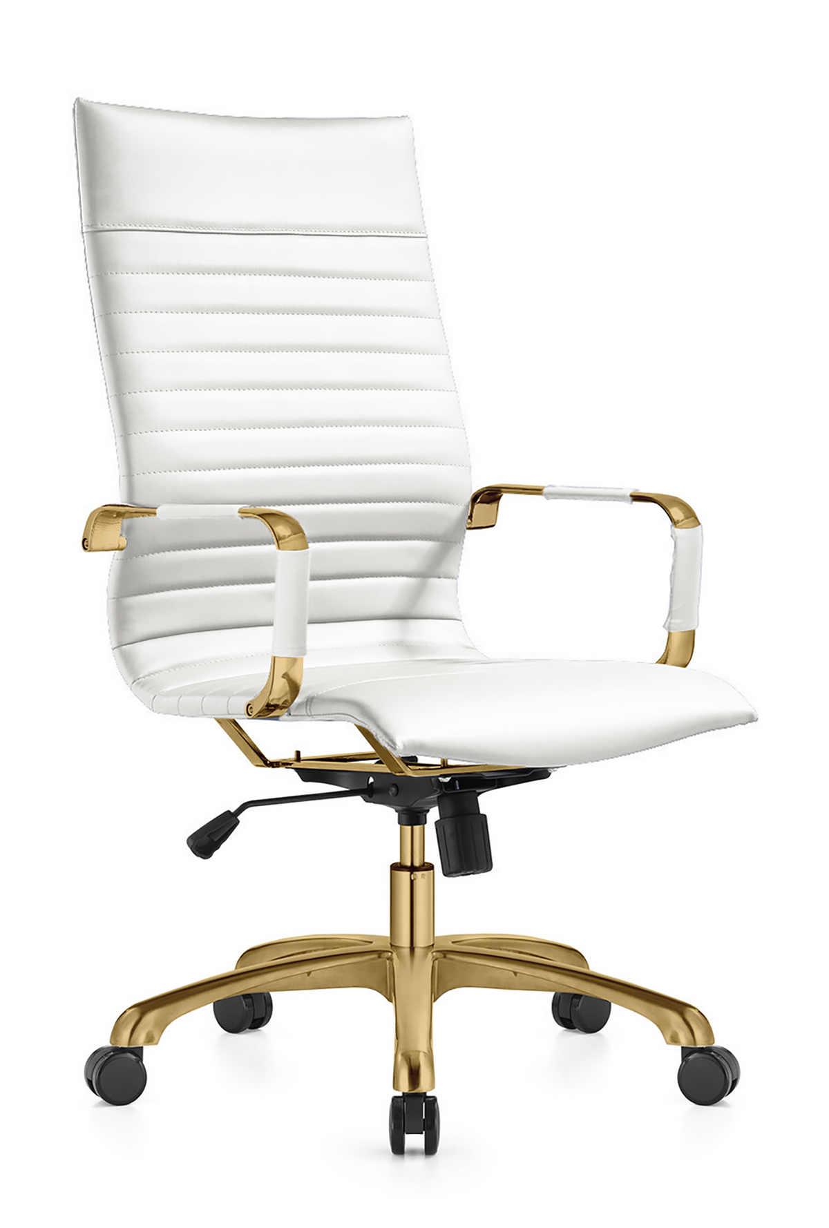 Harris Leather High-Back Adjustable Office Conference Chair with Armrests Gold White Office Chair Leisuremod
