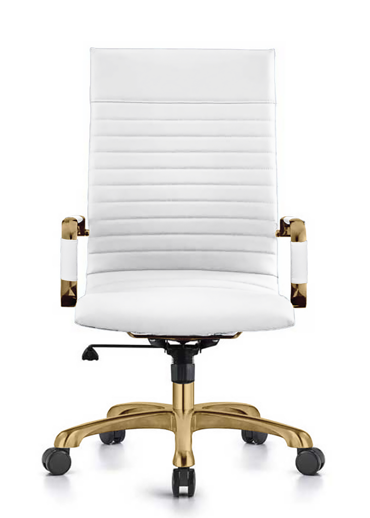 Harris Leather High-Back Adjustable Office Conference Chair with Armrests Gold White Office Chair Leisuremod