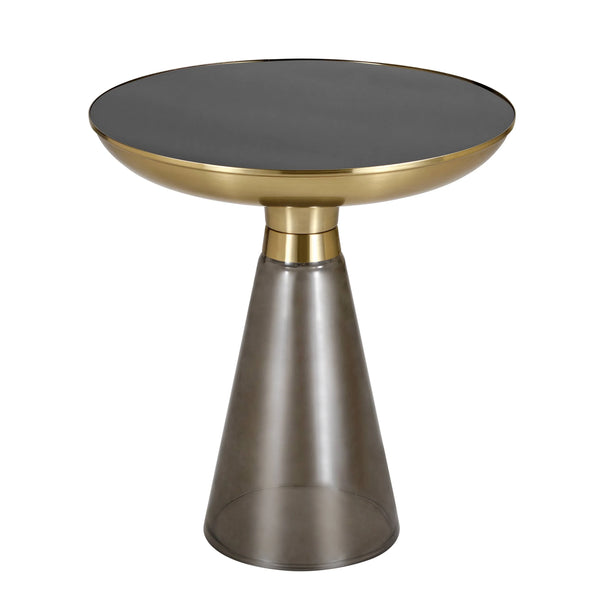 Hyalus Tully 19-Inch Round Glass Side Table with Iron Rim Frame and Glass Base - Elax Furniture