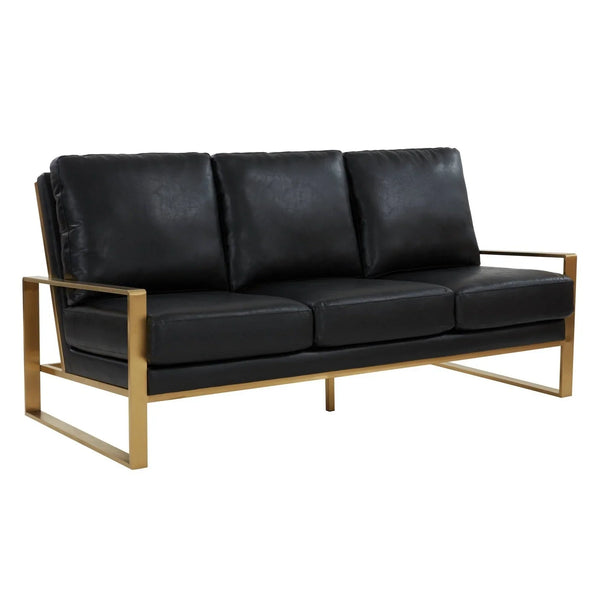 Jefferson 3-Seater Velvet/Leather Full Size Sofa in Stainless Steel - Elax Furniture