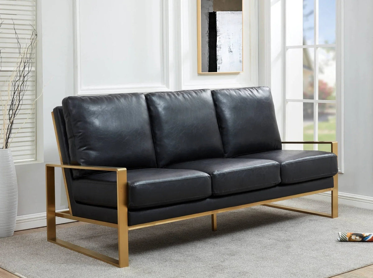 Jefferson 3-Seater Velvet/Leather Full Size Sofa in Stainless Steel - Elax Furniture