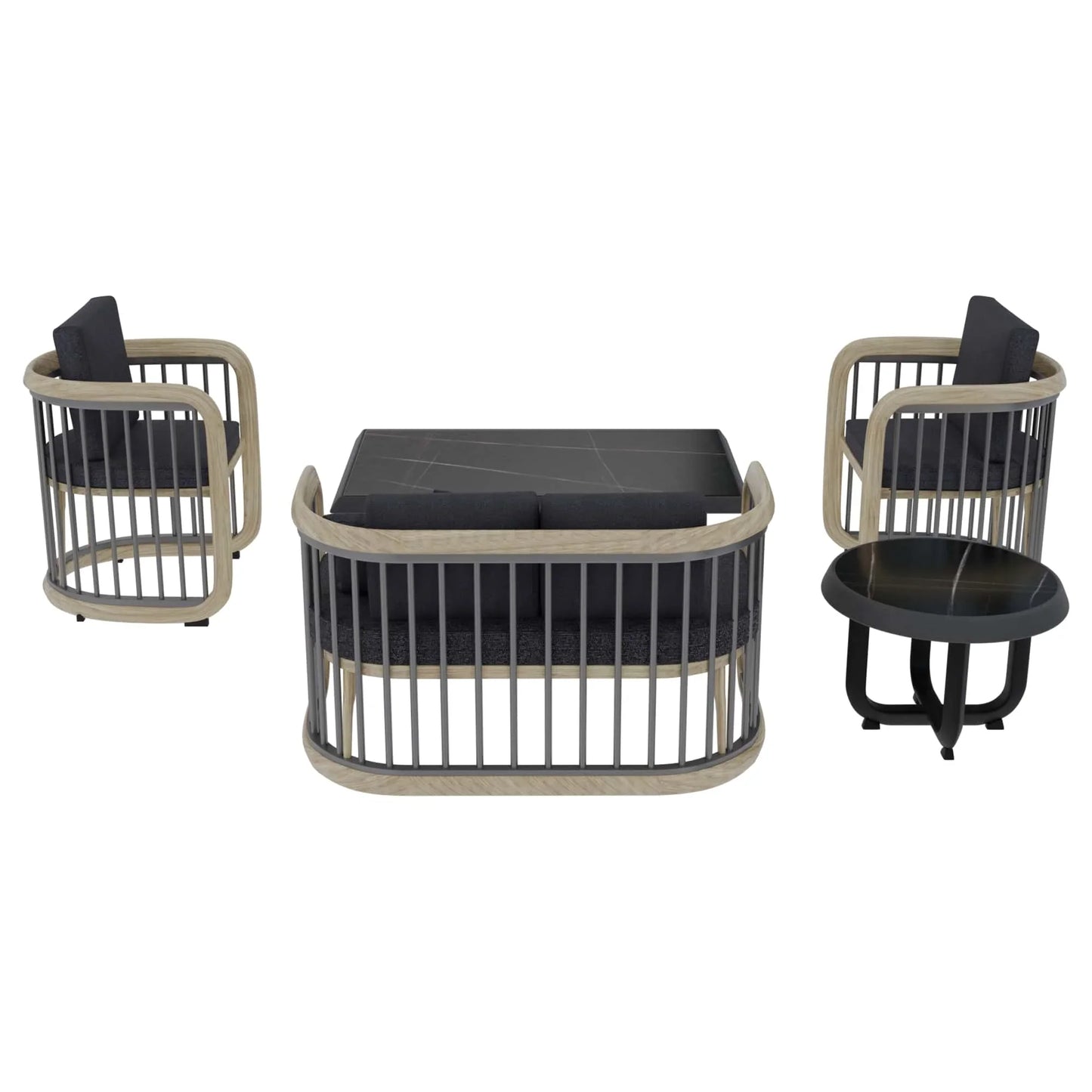 LeisureMod Klyra Patio Furniture Set – 5-Piece Aluminum Seating in Grey - Elax Furniture