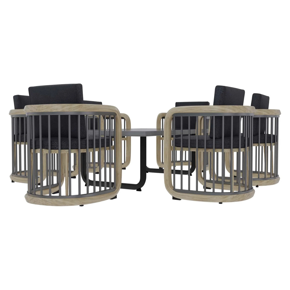LeisureMod Klyra 7-Piece Aluminum Dining Set with 1 Rectangular Dining Table and 6 Dining Chairs in Grey - Elax Furniture