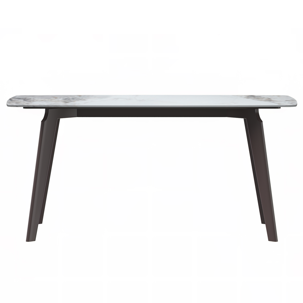 Krevor Modern Dining Table with Rectangular Stone/Glass Wide Tabletop with Black Steel Legs Sintered Stone White Dining Table Leisuremod