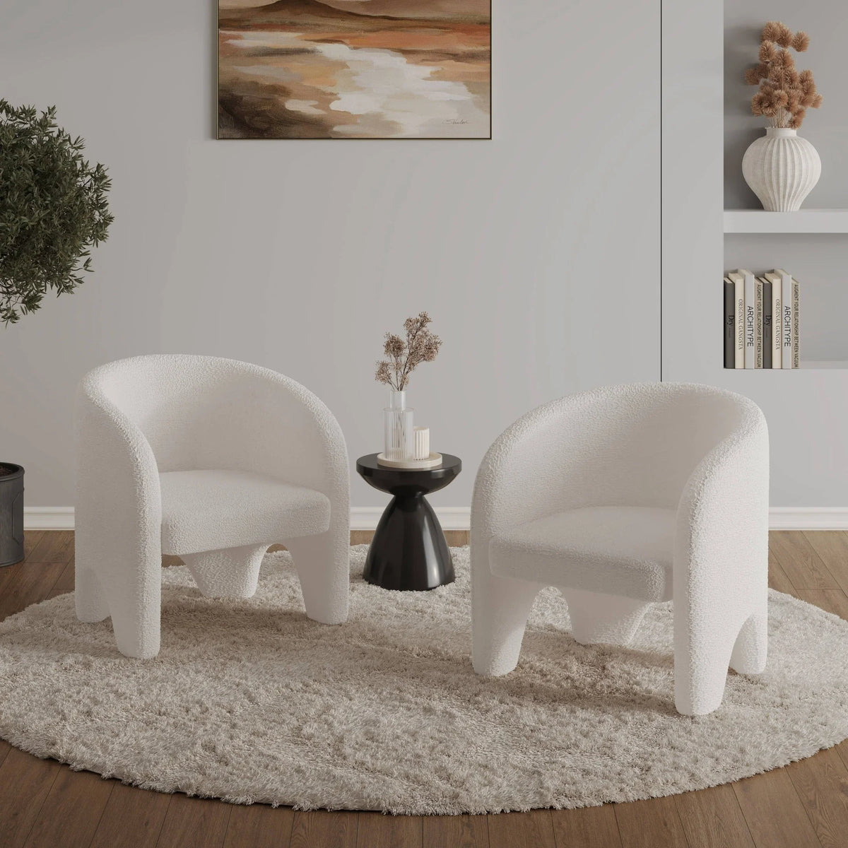 Lylo Accent Arm Chair Upholstered in Boucle/Velvet with Barrel Back Design - Elax Furniture