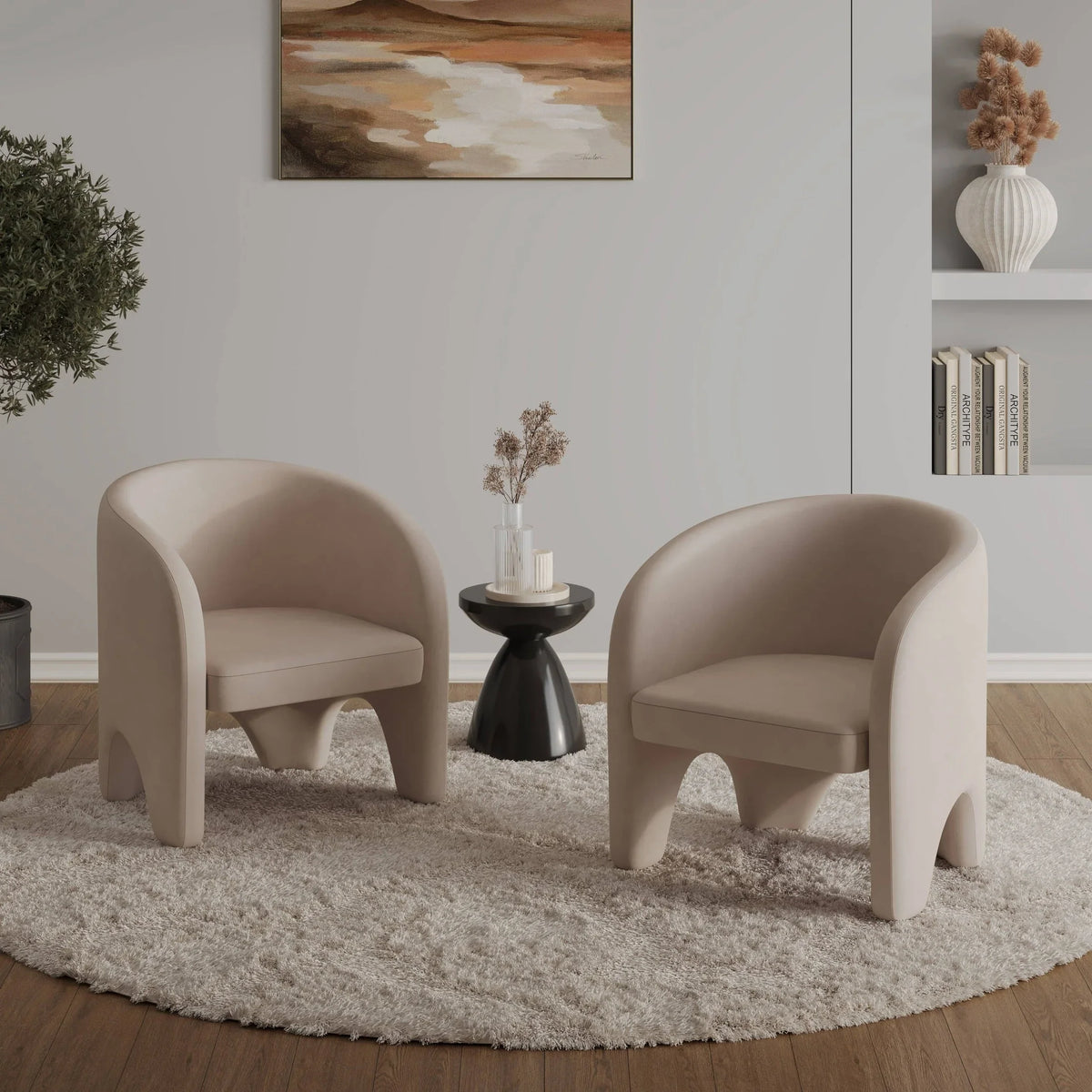 Lylo Accent Arm Chair Upholstered in Boucle/Velvet with Barrel Back Design - Elax Furniture