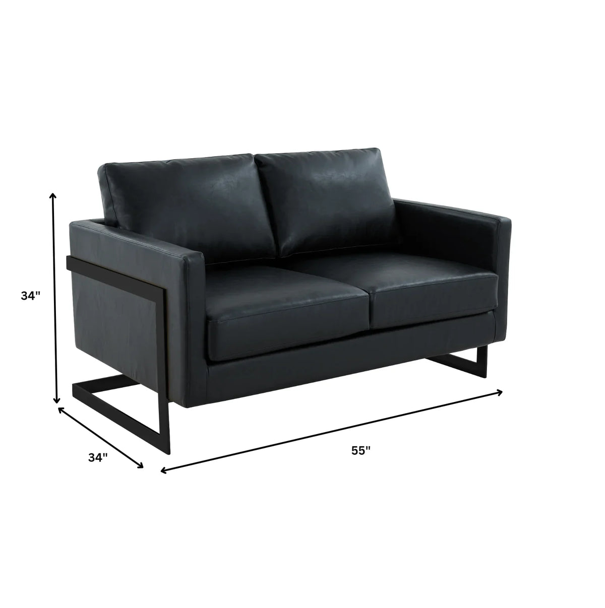 Lincoln Leather Loveseat Sofa with Black Stainless Steel Frame - Elax Furniture