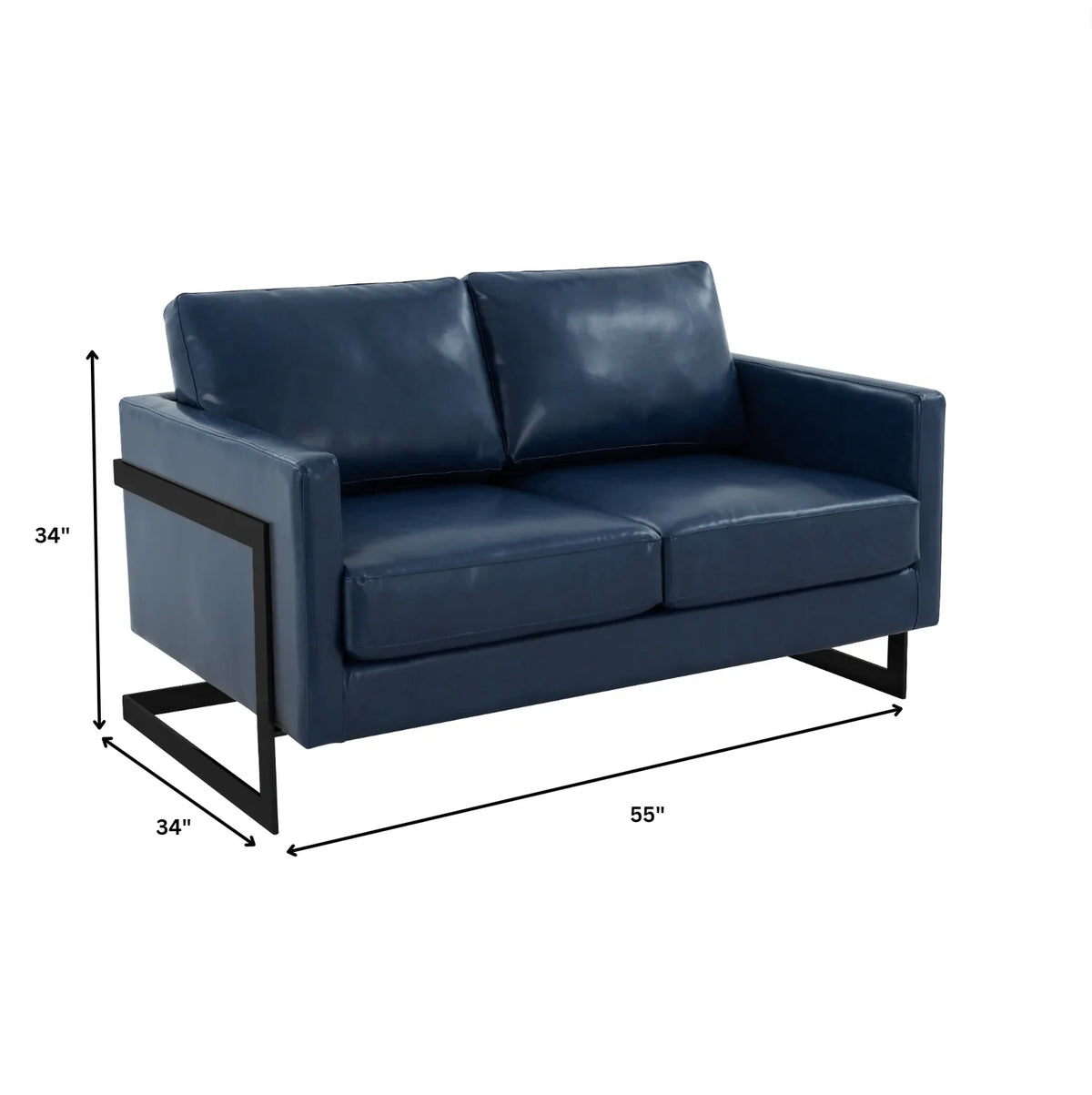 Lincoln Leather Loveseat Sofa with Black Stainless Steel Frame - Elax Furniture