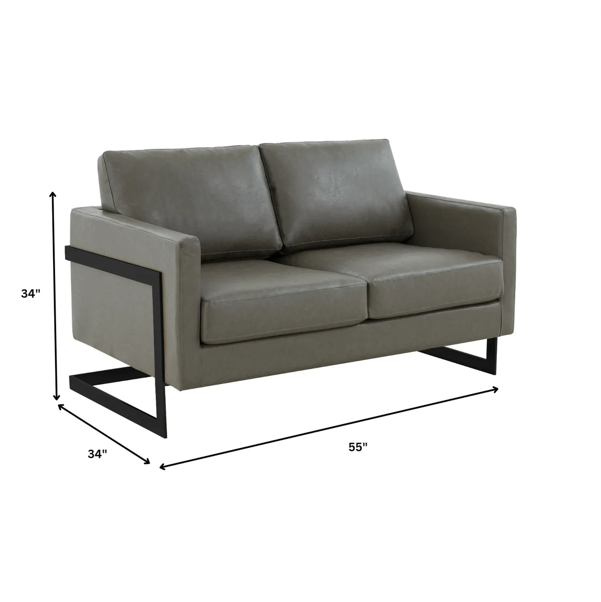 Lincoln Leather Loveseat Sofa with Black Stainless Steel Frame - Elax Furniture