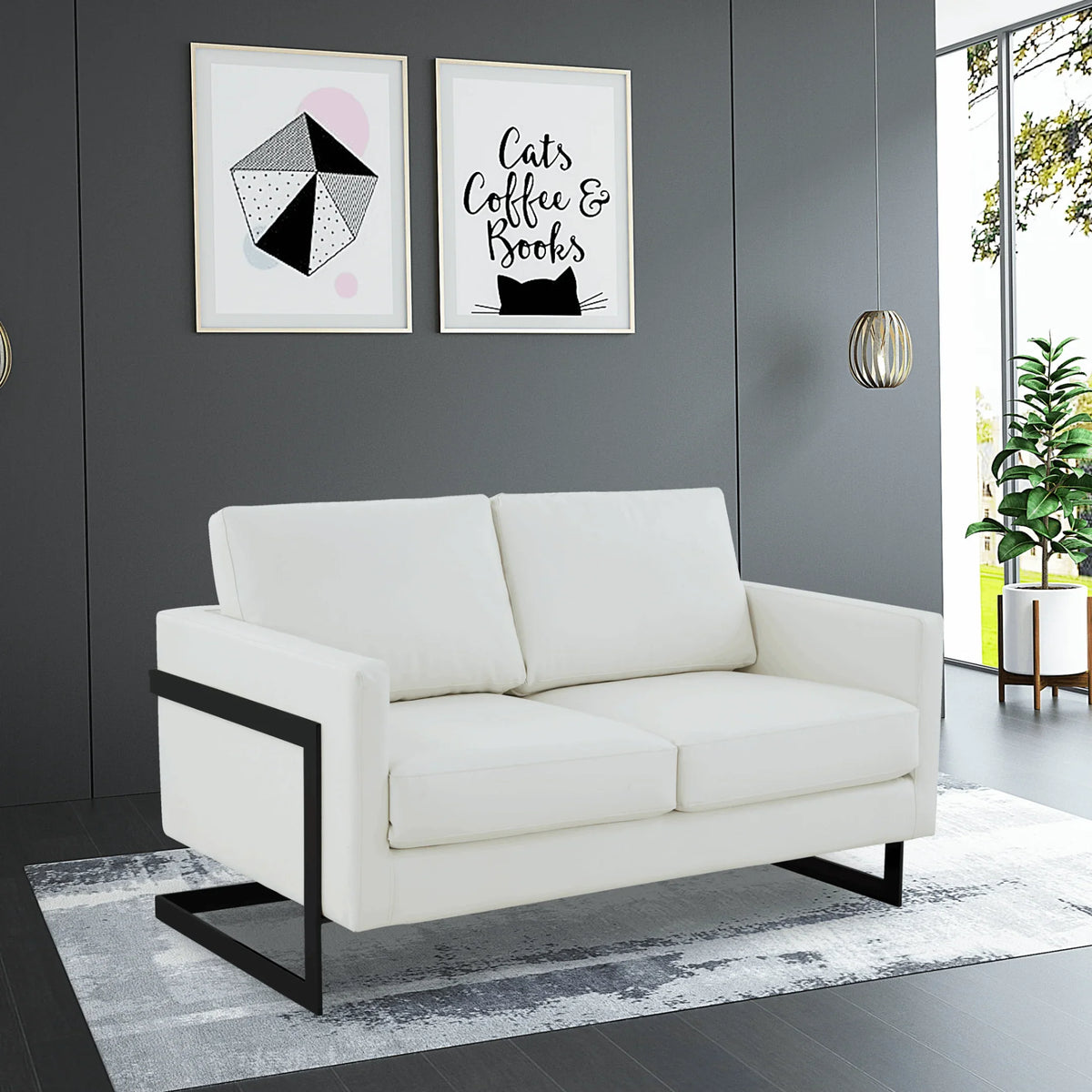 Lincoln Leather Loveseat Sofa with Black Stainless Steel Frame - Elax Furniture