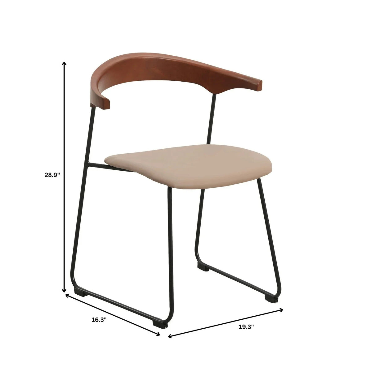 Lyra Leather Dining Chair with a Beech Wood Curved Back and Iron Legs - Elax Furniture