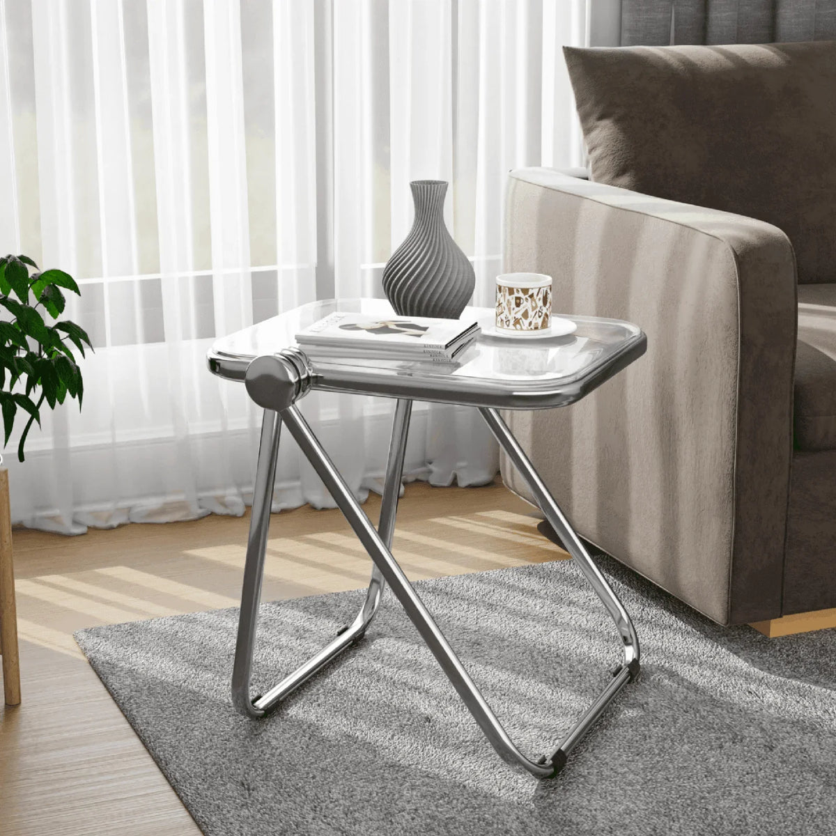Lawrence Square Folding Side Table with Plastic Tabletop in Chrome Aluminum Frame - Elax Furniture
