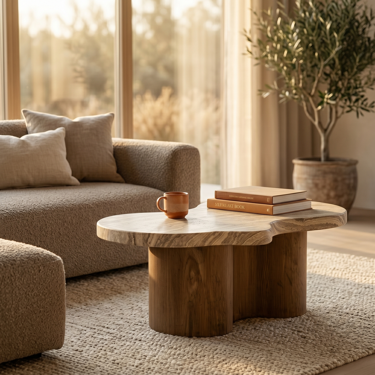 Monaco Coffee Table in Fiberstone With Pedestal Base for Indoor and Outdoor