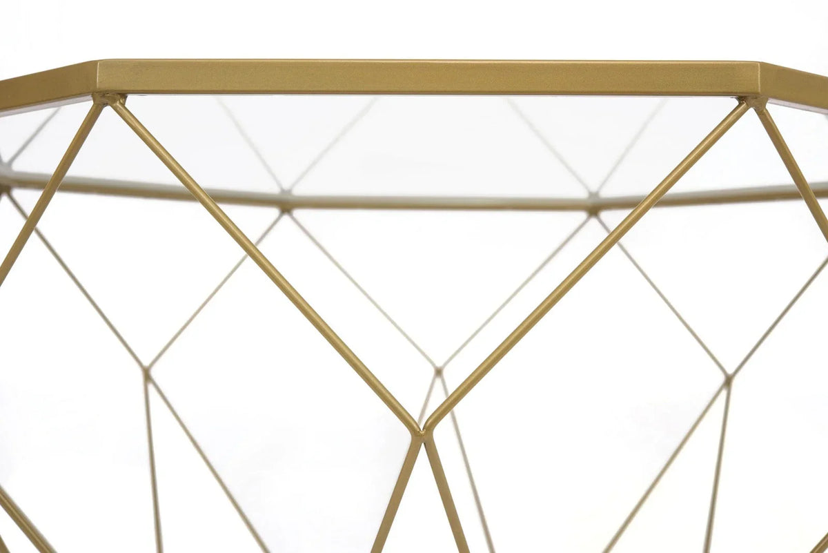 Malibu Octagon Glass Tabletop Coffee Table / End Table With Gold Metal Base - Elax Furniture