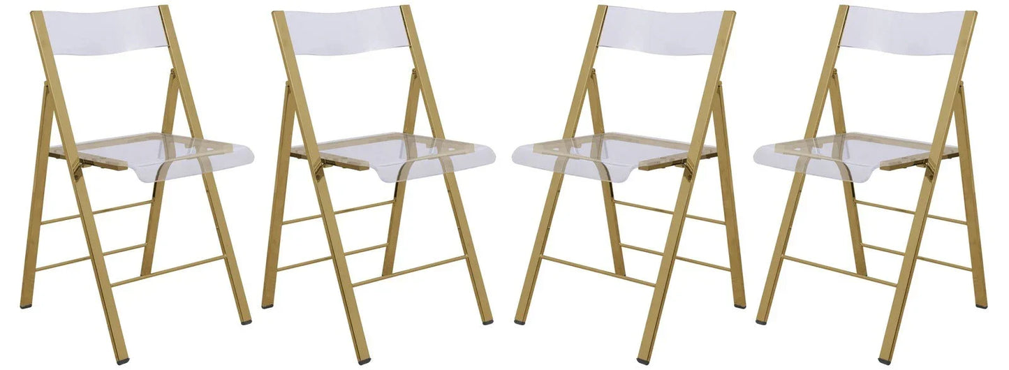 Menno Modern Acrylic Gold Base Folding Chair, Set of 4 - Elax Furniture