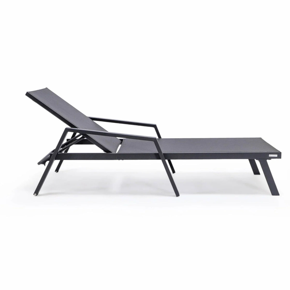 Marlin Modern Black Aluminum Outdoor Chaise Lounge Chair Set of 2 With Arms and Square Fire Pit Side Table for Patio - Elax Furniture