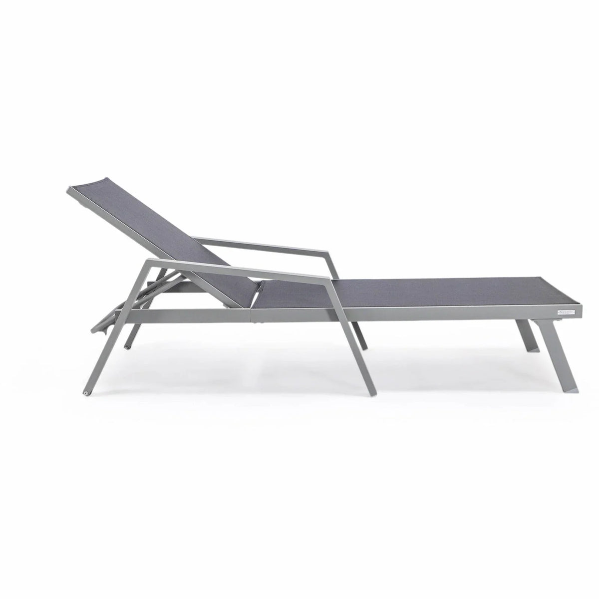 Marlin Modern Grey Aluminum Outdoor Chaise Lounge Chair Set of 2 With Arms and Square Fire Pit Side Table for Patio - Elax Furniture