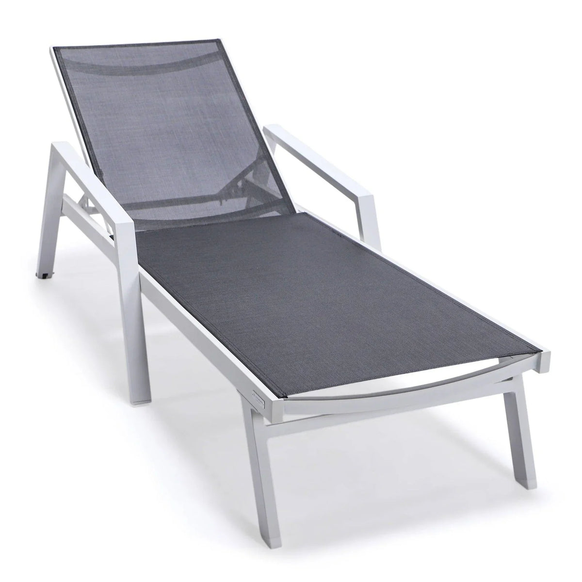 Marlin Modern White Aluminum Outdoor Chaise Lounge Chair Set of 2 With Arms And Square Fire Pit Side Table for Patio - Elax Furniture