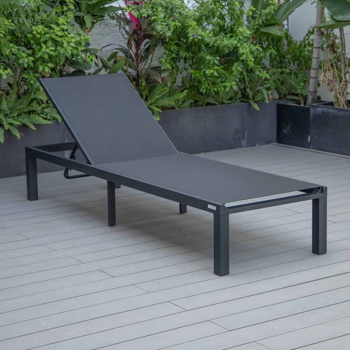 Marlin Modern Black Aluminum Outdoor Chaise Lounge Chair With Square Fire Pit Side Table Set of 2 - Elax Furniture