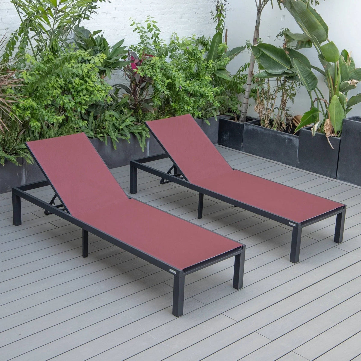 Marlin Patio Chaise Lounge Chair with Black Aluminum Frame, Set of 2 - Elax Furniture