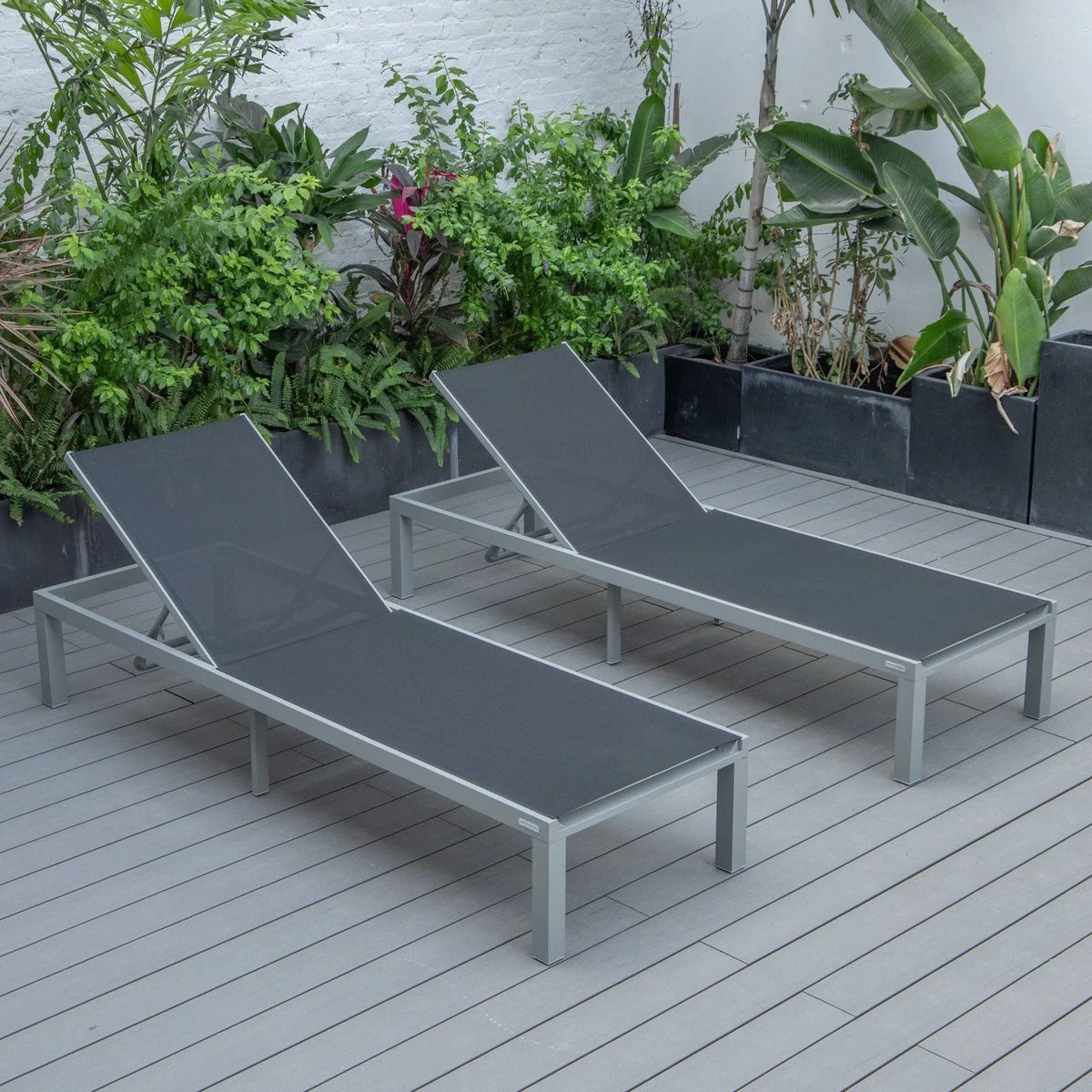 Marlin Patio Chaise Lounge Chair with Grey Aluminum Frame, Set of 2 - Elax Furniture