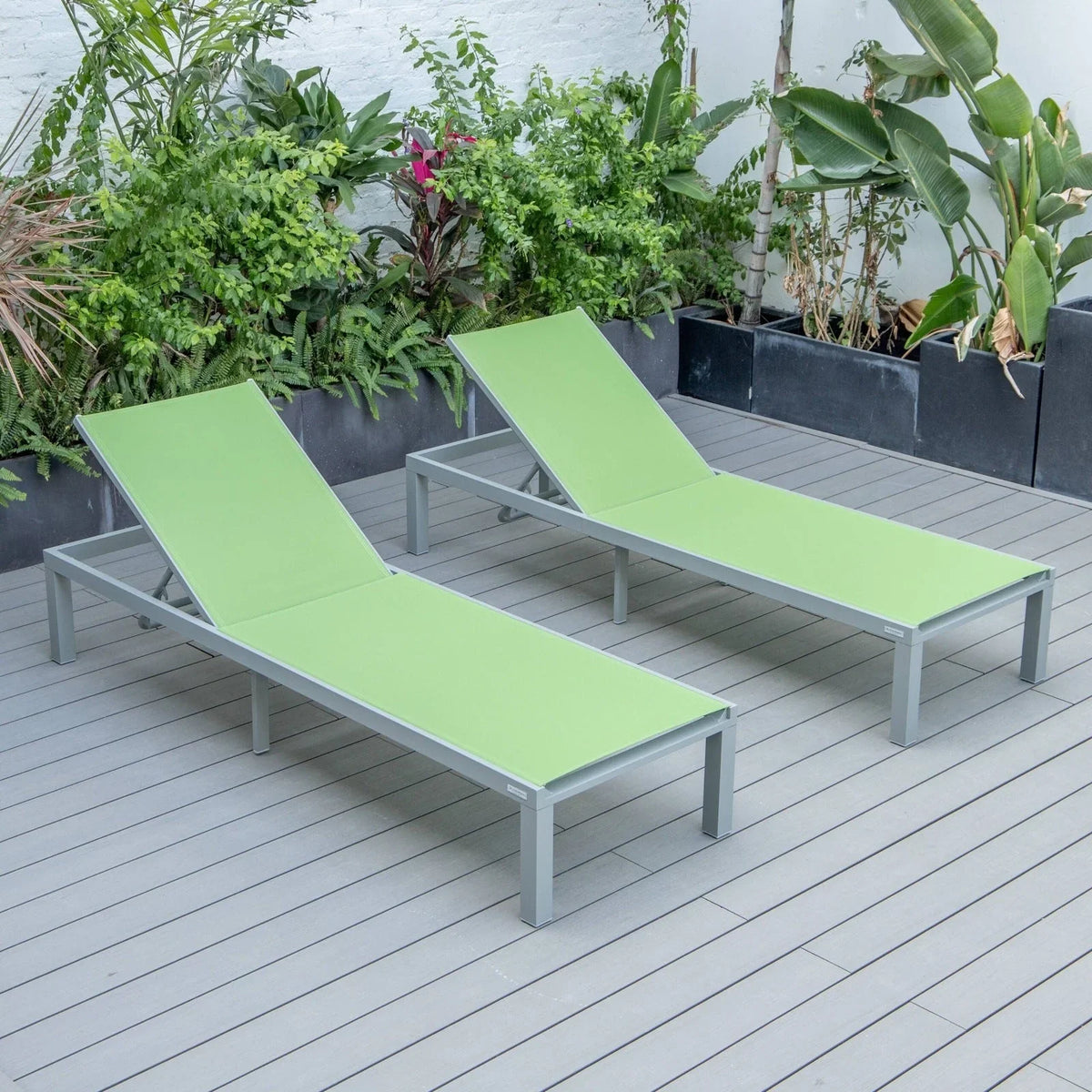 Marlin Patio Chaise Lounge Chair with Grey Aluminum Frame, Set of 2 - Elax Furniture