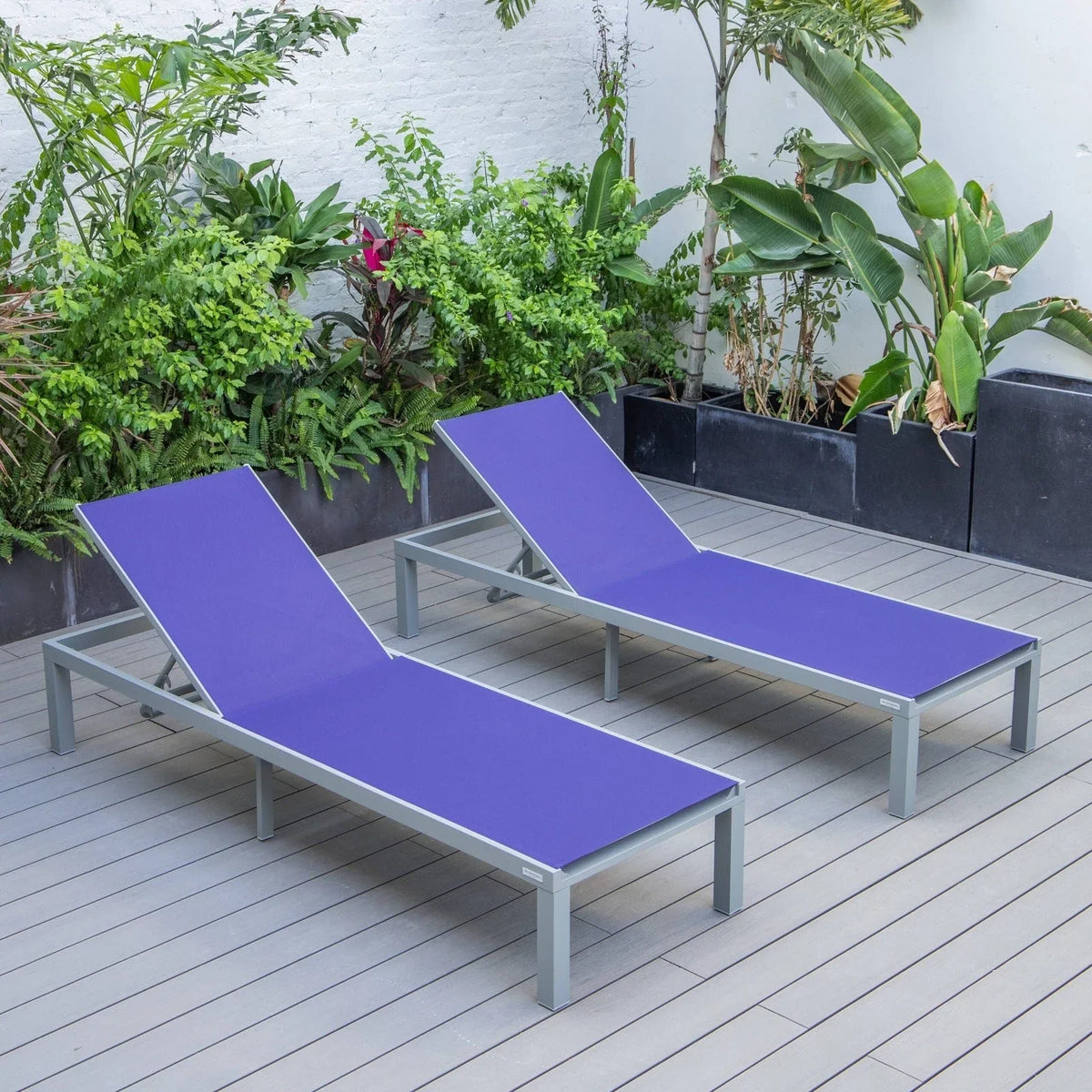 Marlin Patio Chaise Lounge Chair with Grey Aluminum Frame, Set of 2 - Elax Furniture