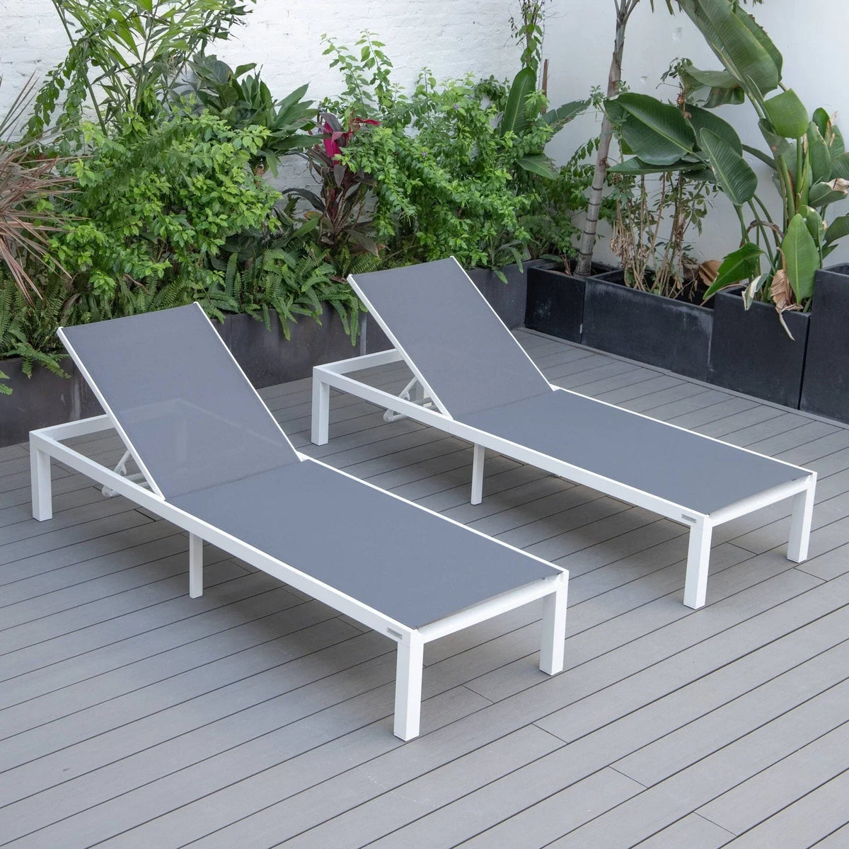 Marlin Patio Chaise Lounge Chair with White Aluminum Frame, Set of 2 - Elax Furniture